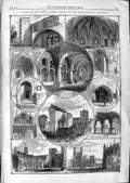 Original Old Antique Print 1866 London Waltham Abbey Windsor Castle Bell Tower