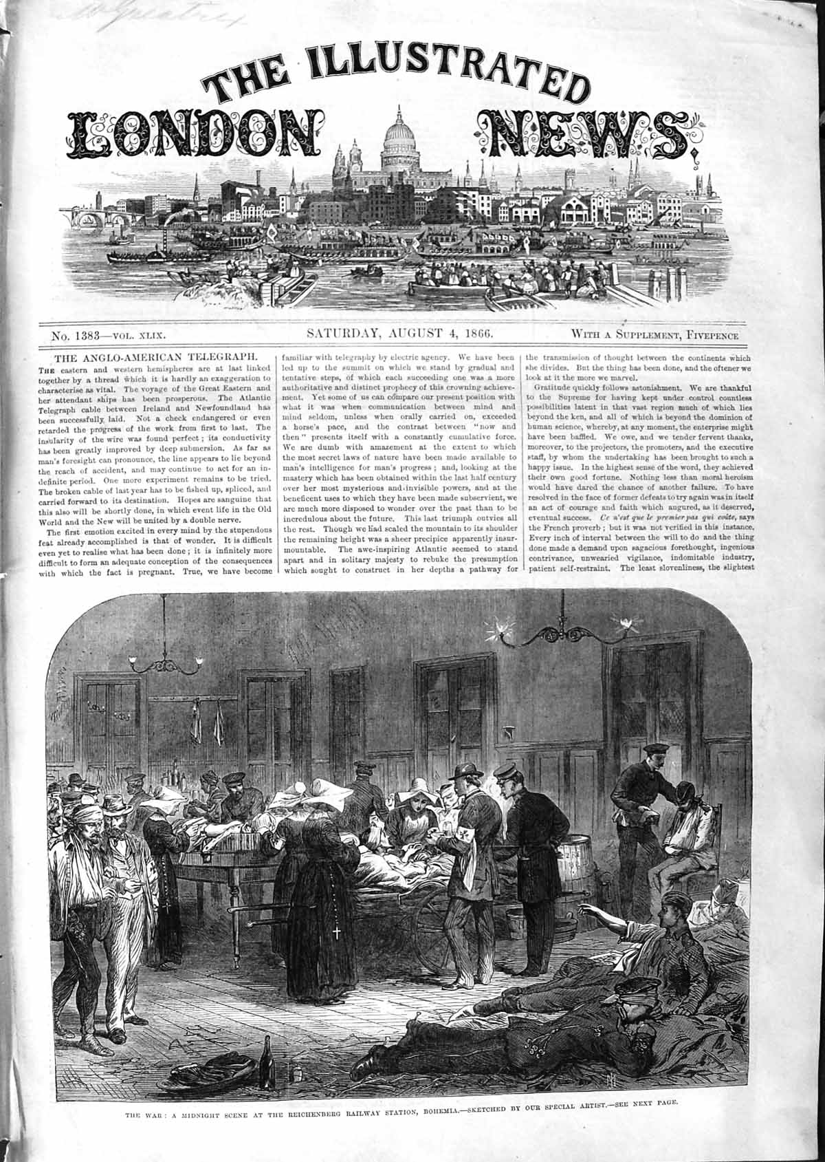 Original Old Antique Print 1866 War Reichenberg Railway Station Bohemia Nurses