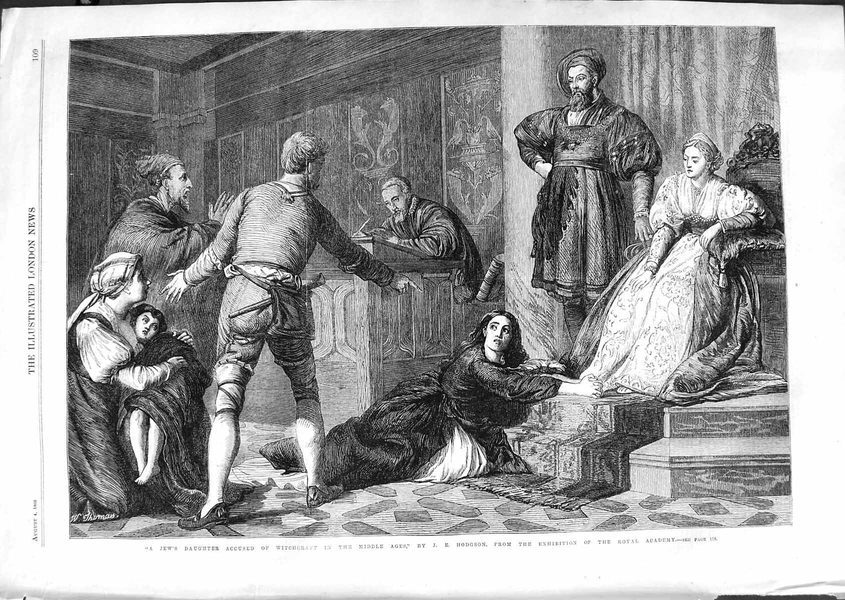 Original Old Antique Print 1866 Jew'S Daughter Accused Witchcraft Middle Ages