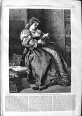 Original Old Antique Print 1866 Portrait Lady Jane Grey Reading Book Wyburd