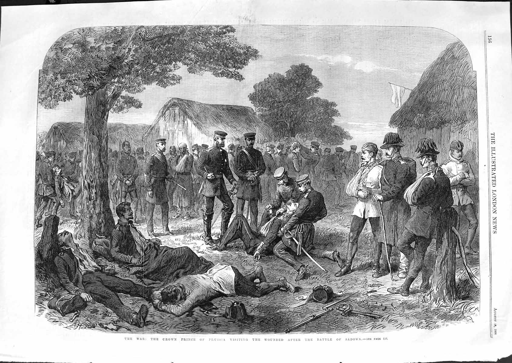 Original Old Antique Print 1866 War Crown Prince Prussia Battle Sadowa Wounded