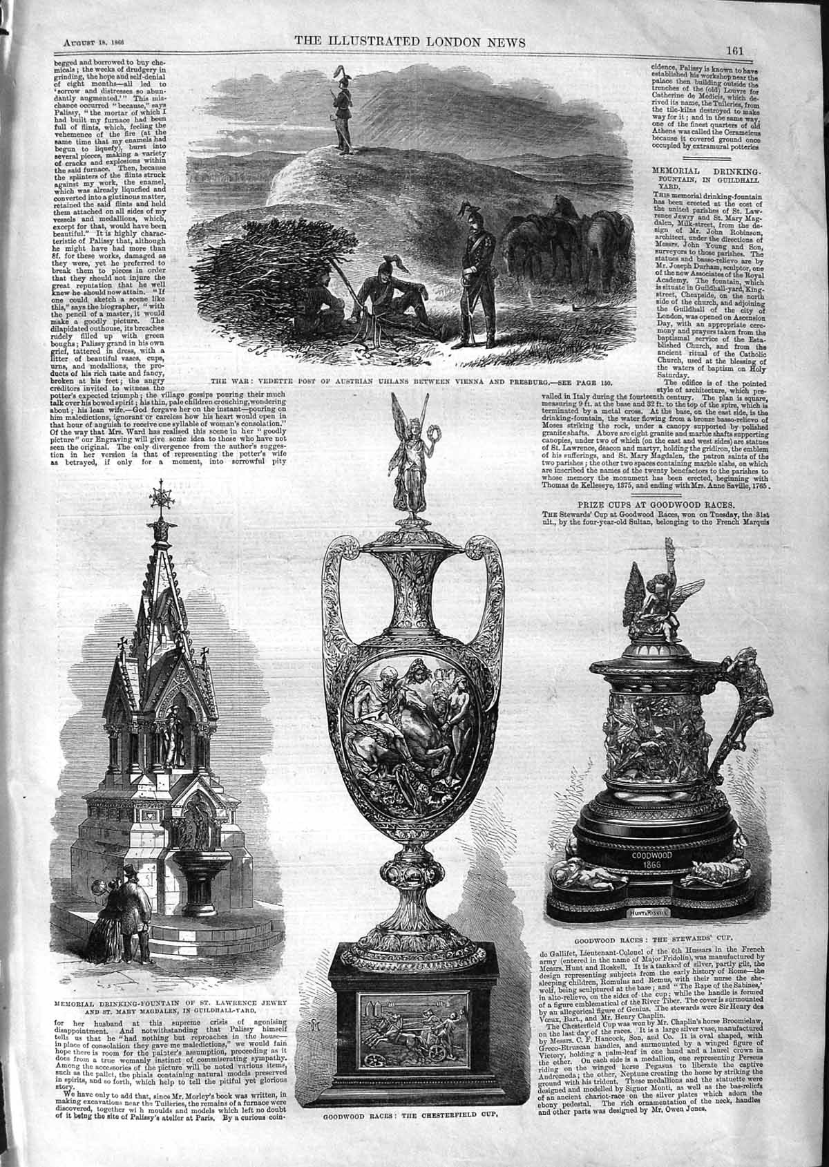 Original Old Antique Print 1866 War Vedette Post Uhlans Vienna Chesterfield Cup