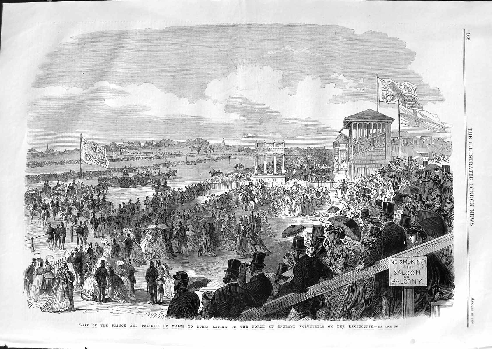 Antique Old Print *3572 1866 Prince Wales York England Volunteers Racecourse