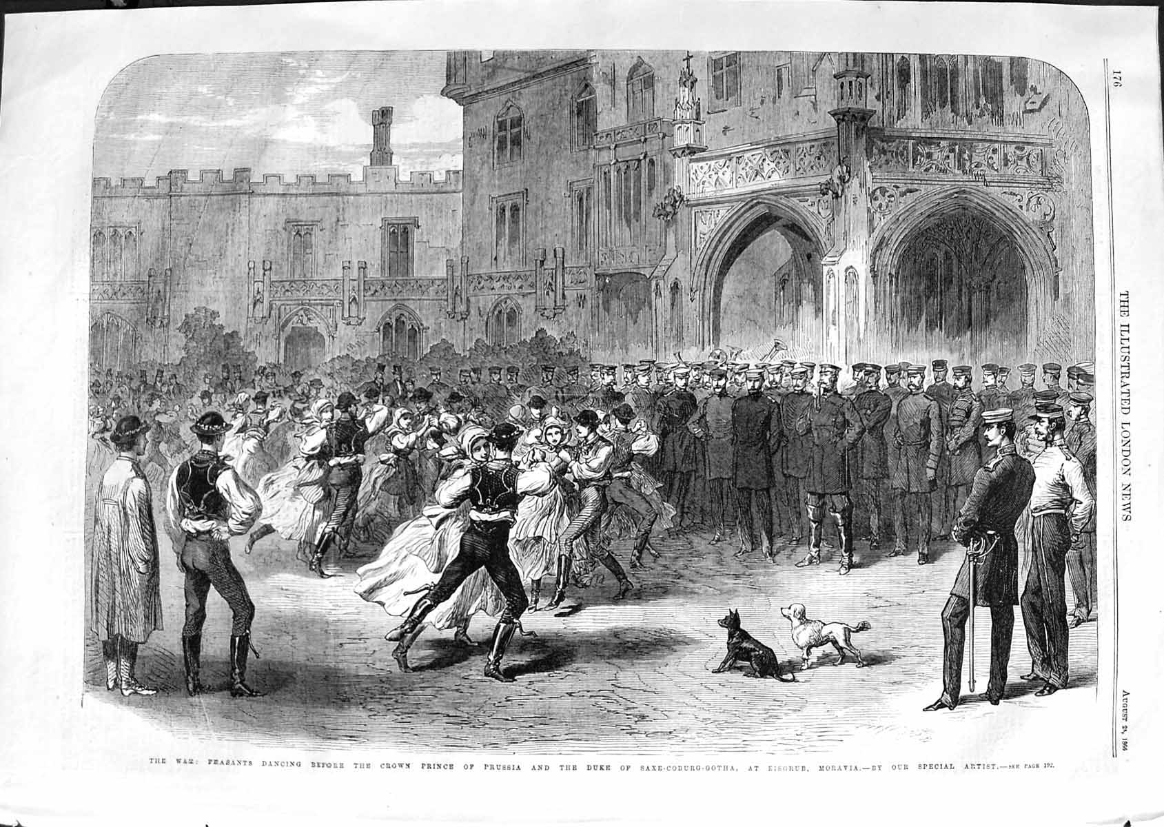 Original Old Antique Print 1866 Peasants Prince Prussia Duke Saxe-Coburg-Gotha