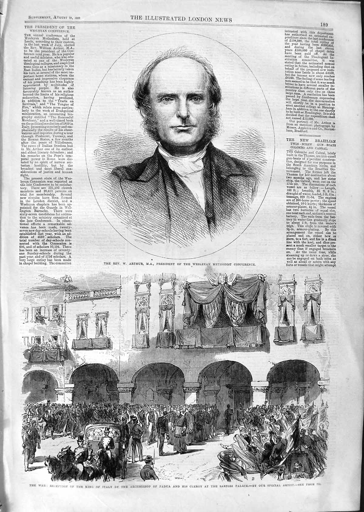 Old Antique Print 1866 Arthur King Italy Archbishop Padua Sartori Palace 19th