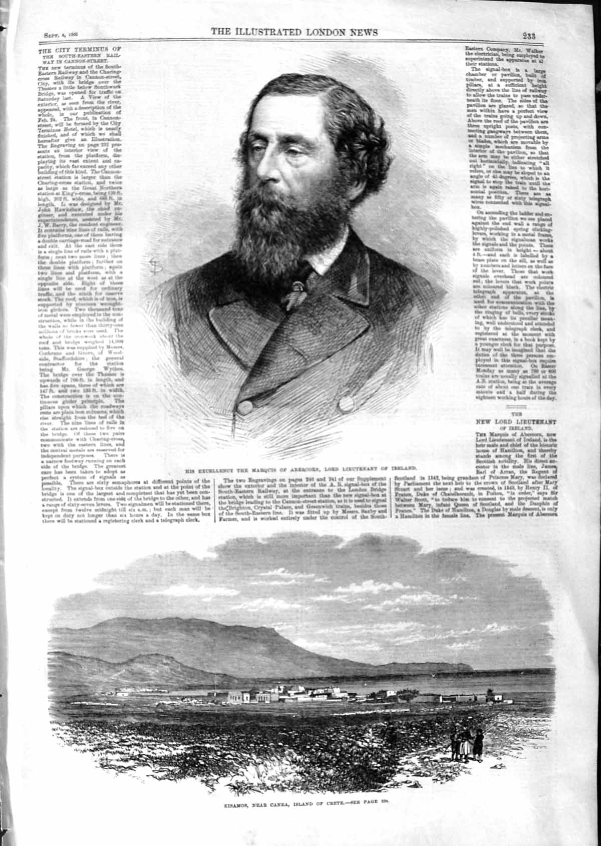 Original Old Antique Print 1866 Portrait Marquis Abercorn Ireland Kisamos Crete