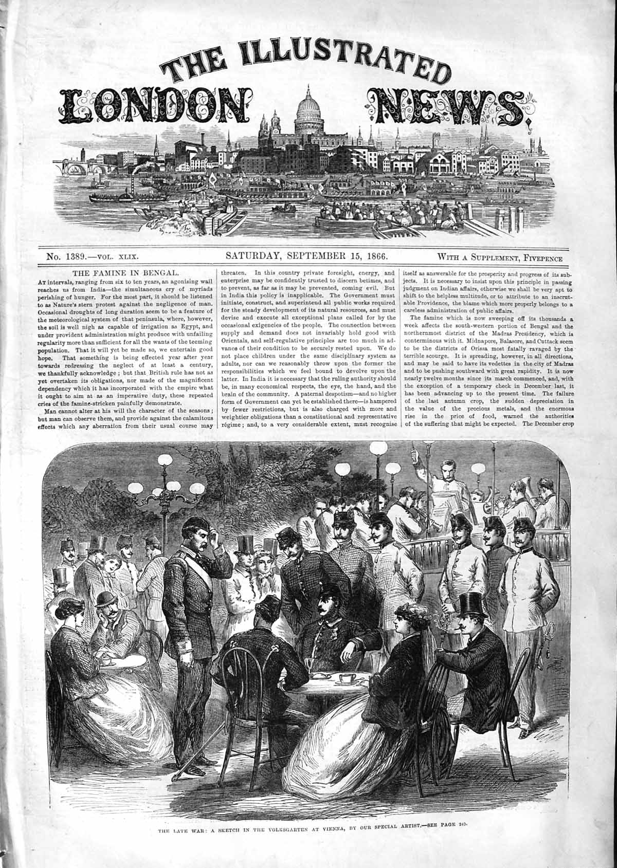 Original Old Antique Print 1866 War Sketch Volksgarten Vienna Siers Victorian