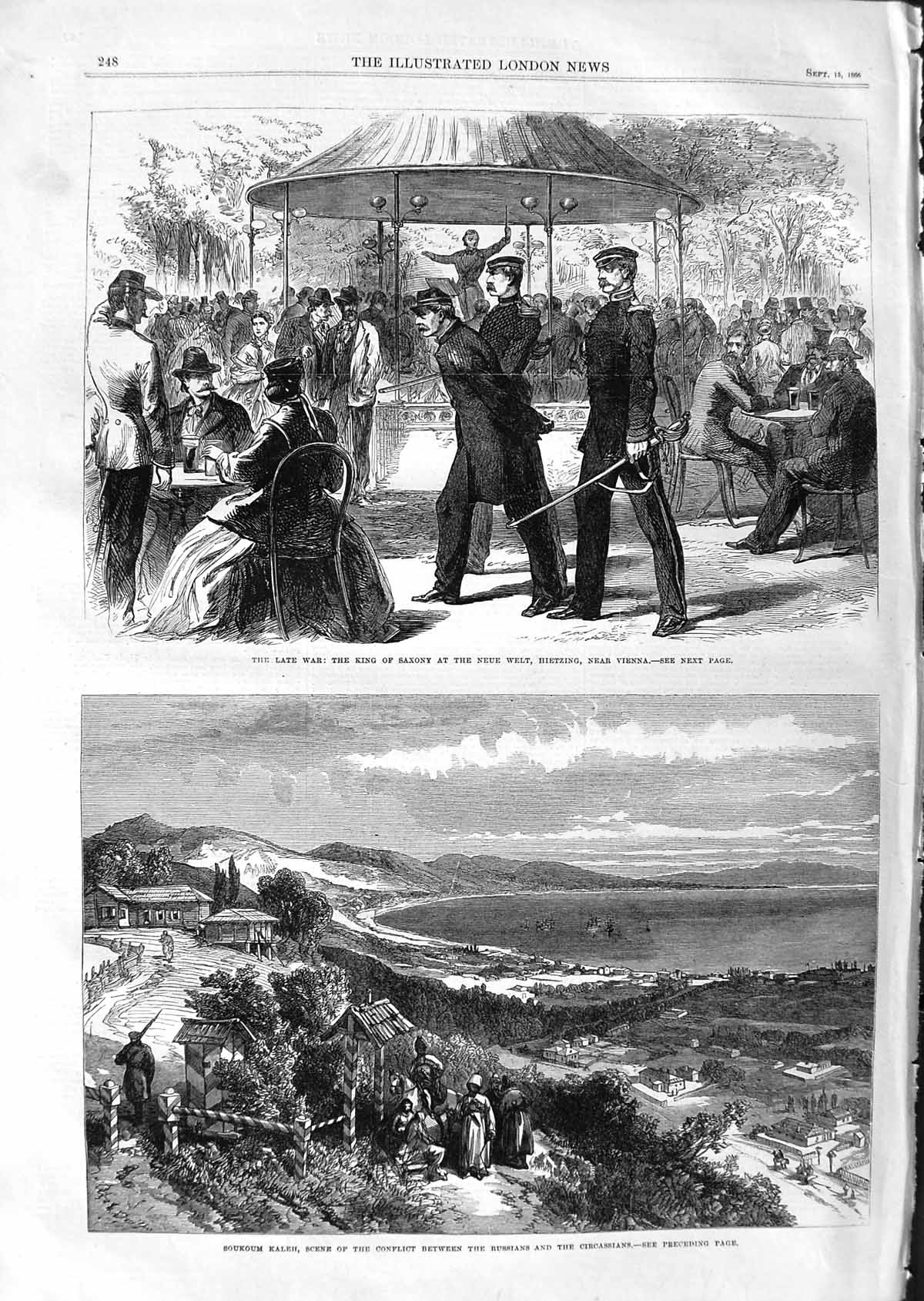 Original Old Antique Print 1866 King Saxony Welt Hietzing Vienna Soukoum Kaleh