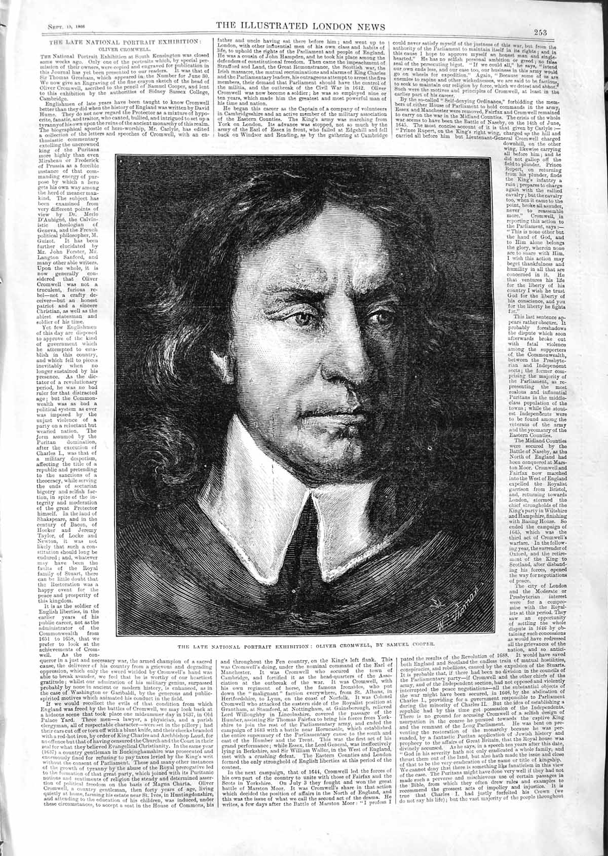 Old Antique Print 1866 Portrait Oliver Cromwell National Gallery Cooper 19th