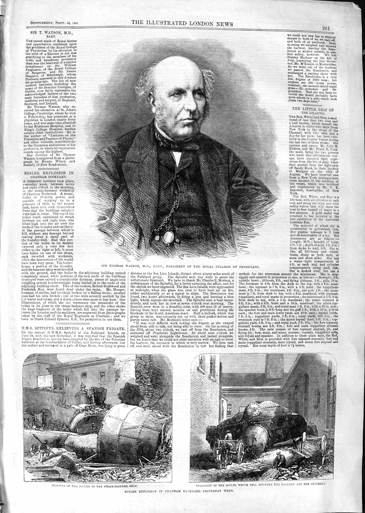 Original Old Antique Print 1866 Thomas Watson College Physicians Boiler Chatham