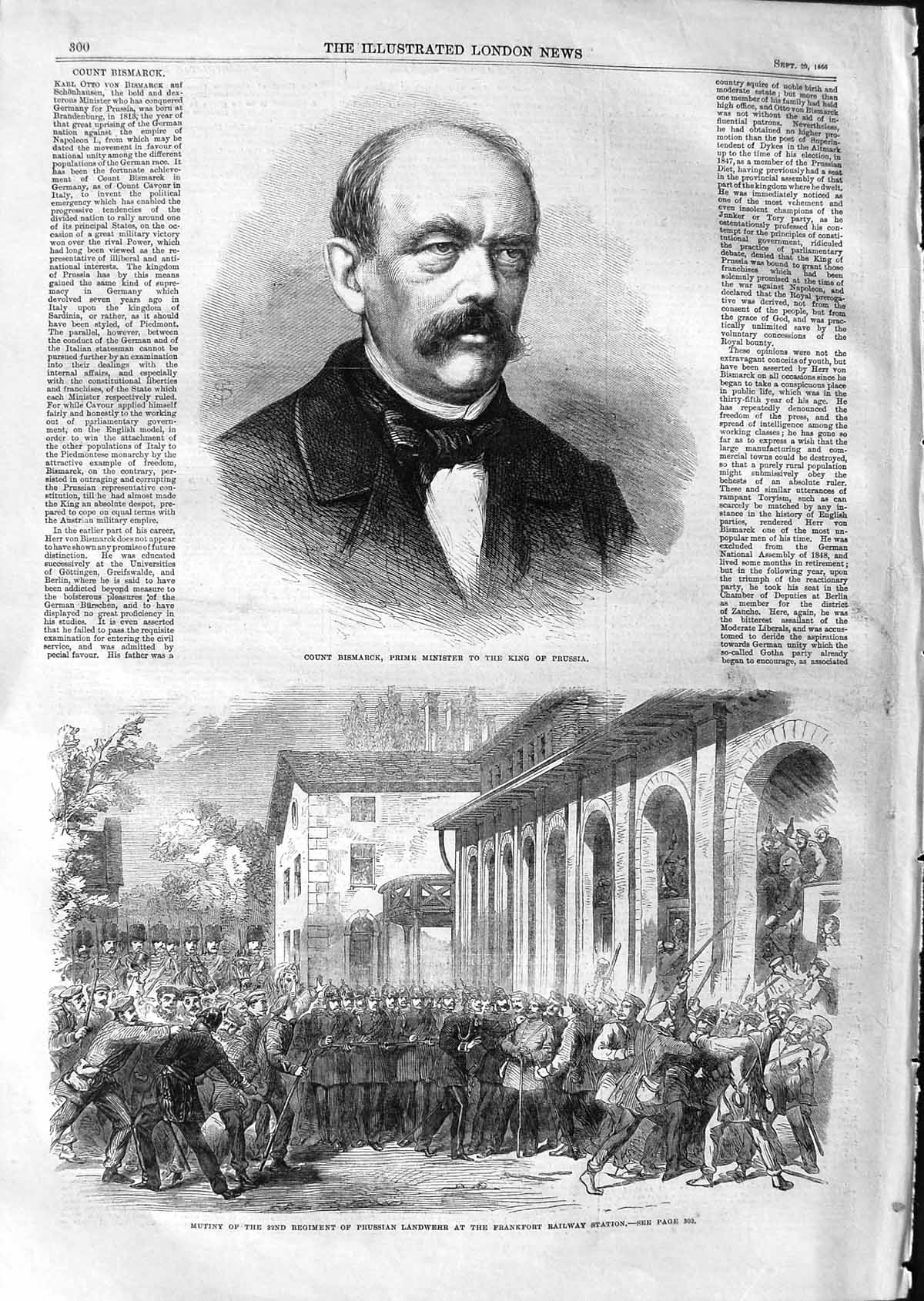 Original Old Antique Print 1866 Count Bismarck Prime Minister Prussian Landwehr