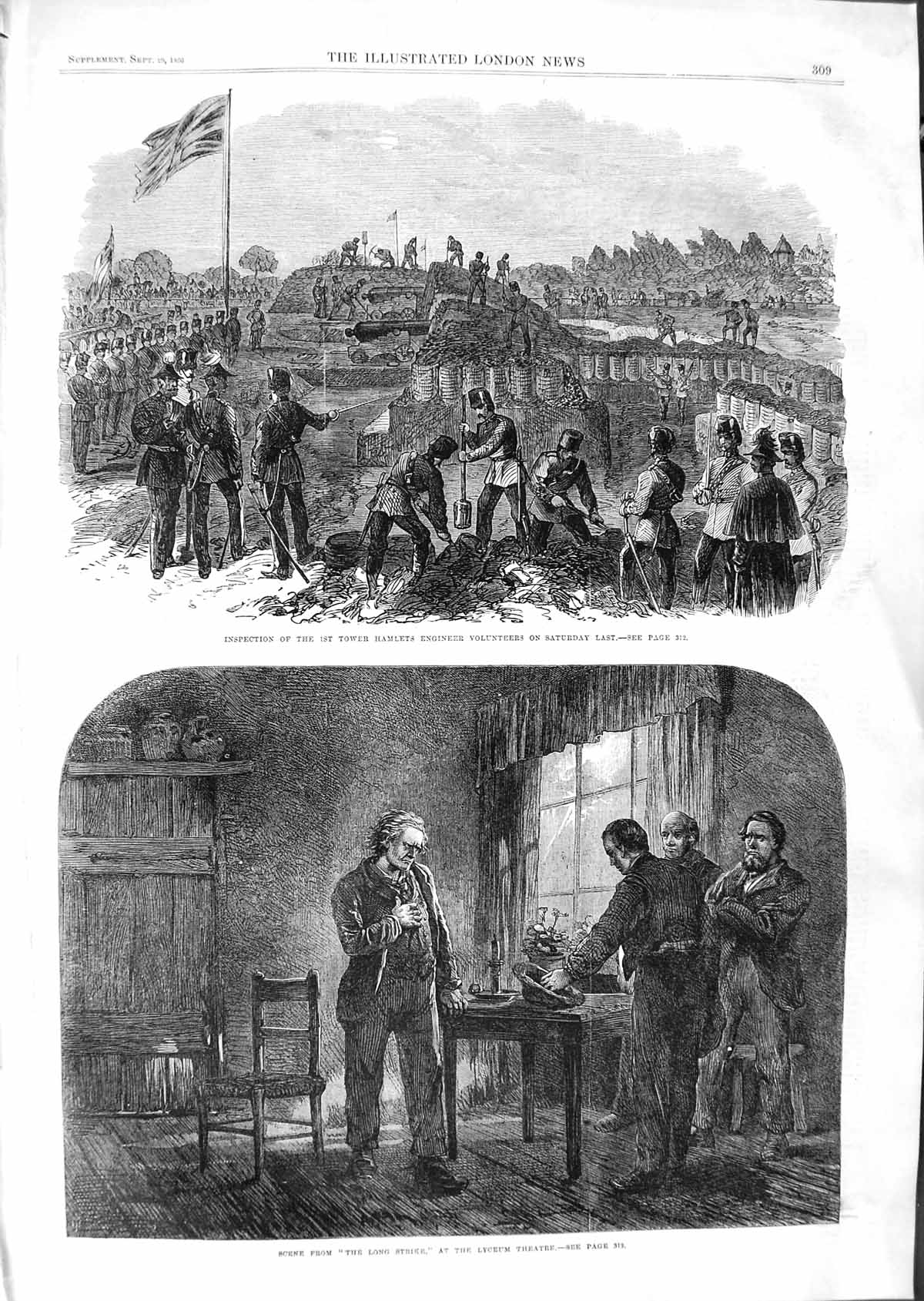 Old Antique Print 1866 Tower Hamlets Engineer Volunteers Lyceum Theatre 19th
