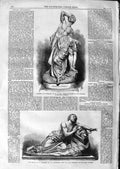 Original Old Antique Print 1866 Statue Procris Cephalus Stoning St. Stephen