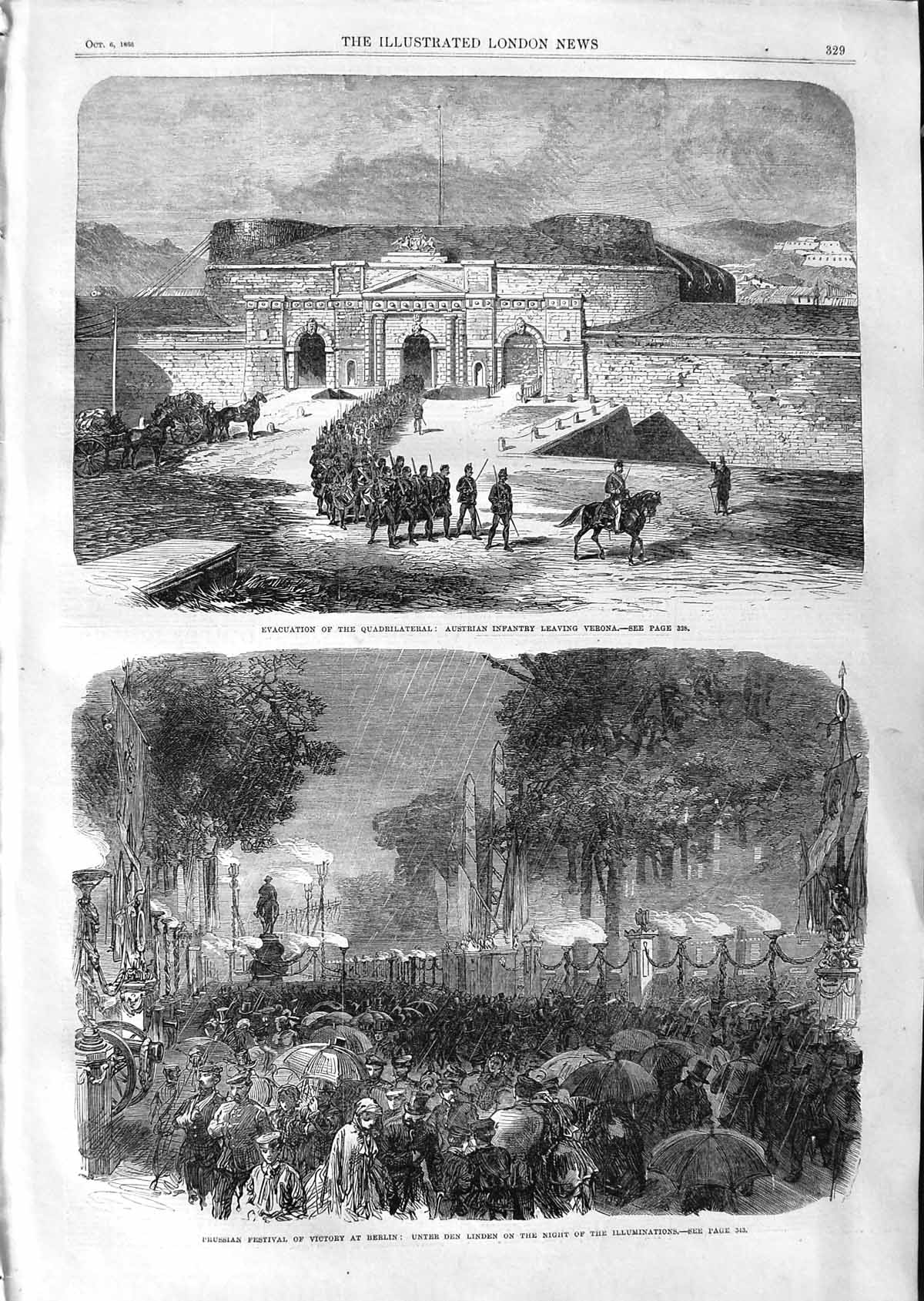 Old Antique Print 1866 Austrian Infantry Verona Berlin Prussian Festival 19th