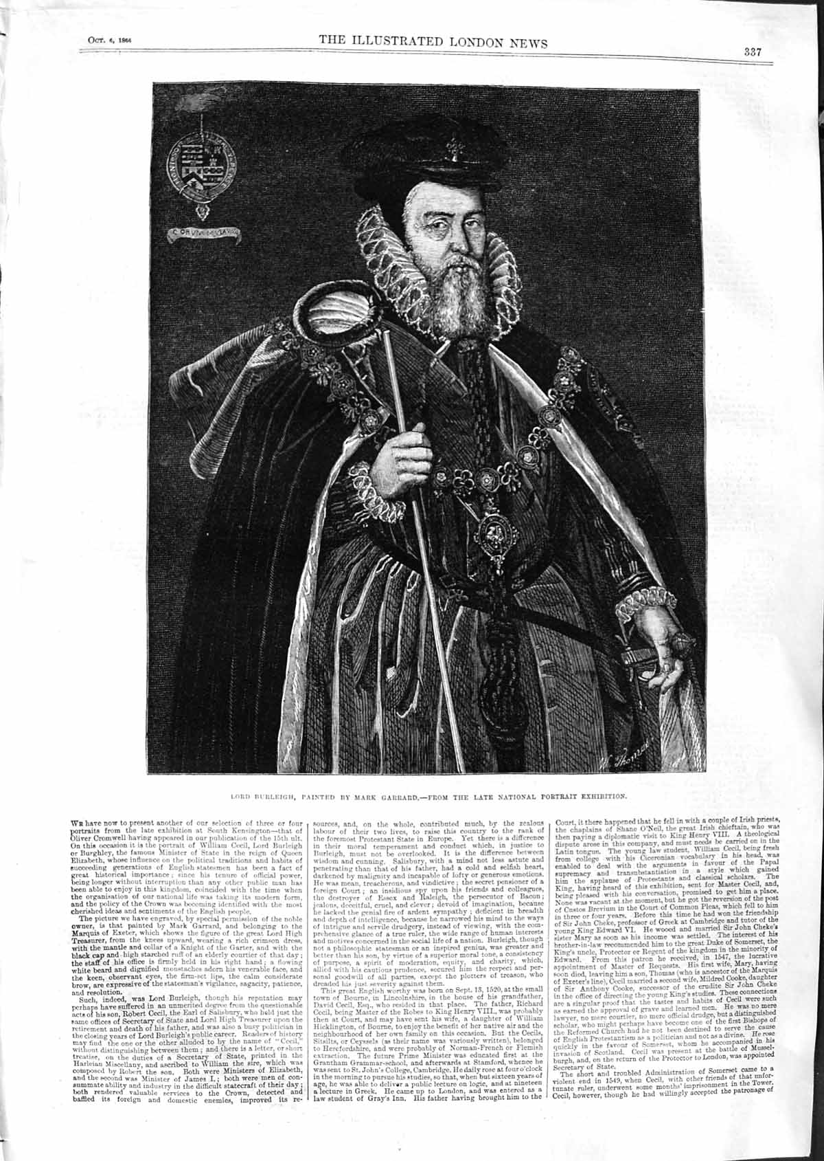 Original Old Antique Print 1866 Portrait Lord Burleigh Mark Garrard Fine Art