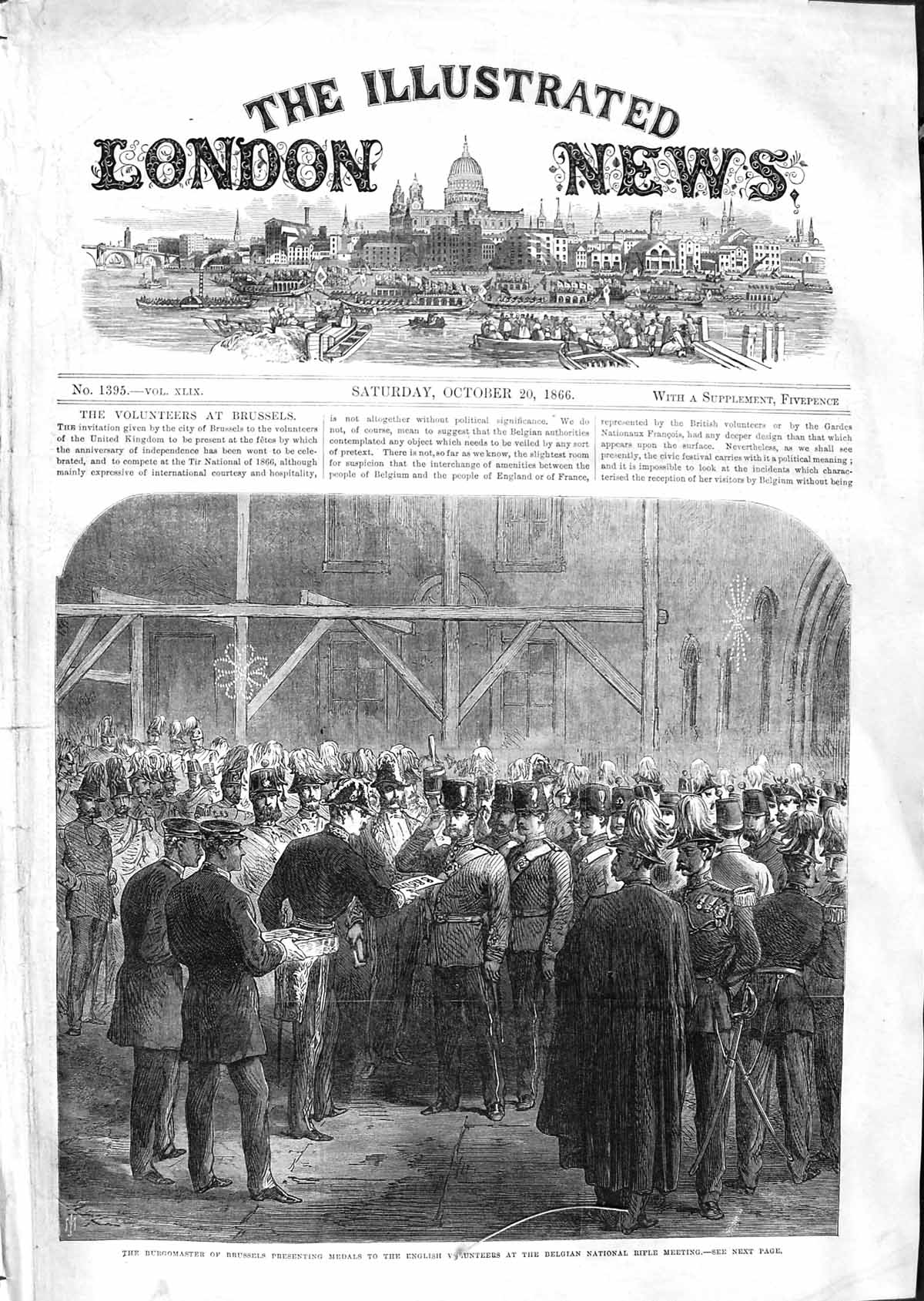 Original Old Antique Print 1866 Burgomaster Brussels Medals English Volunteers