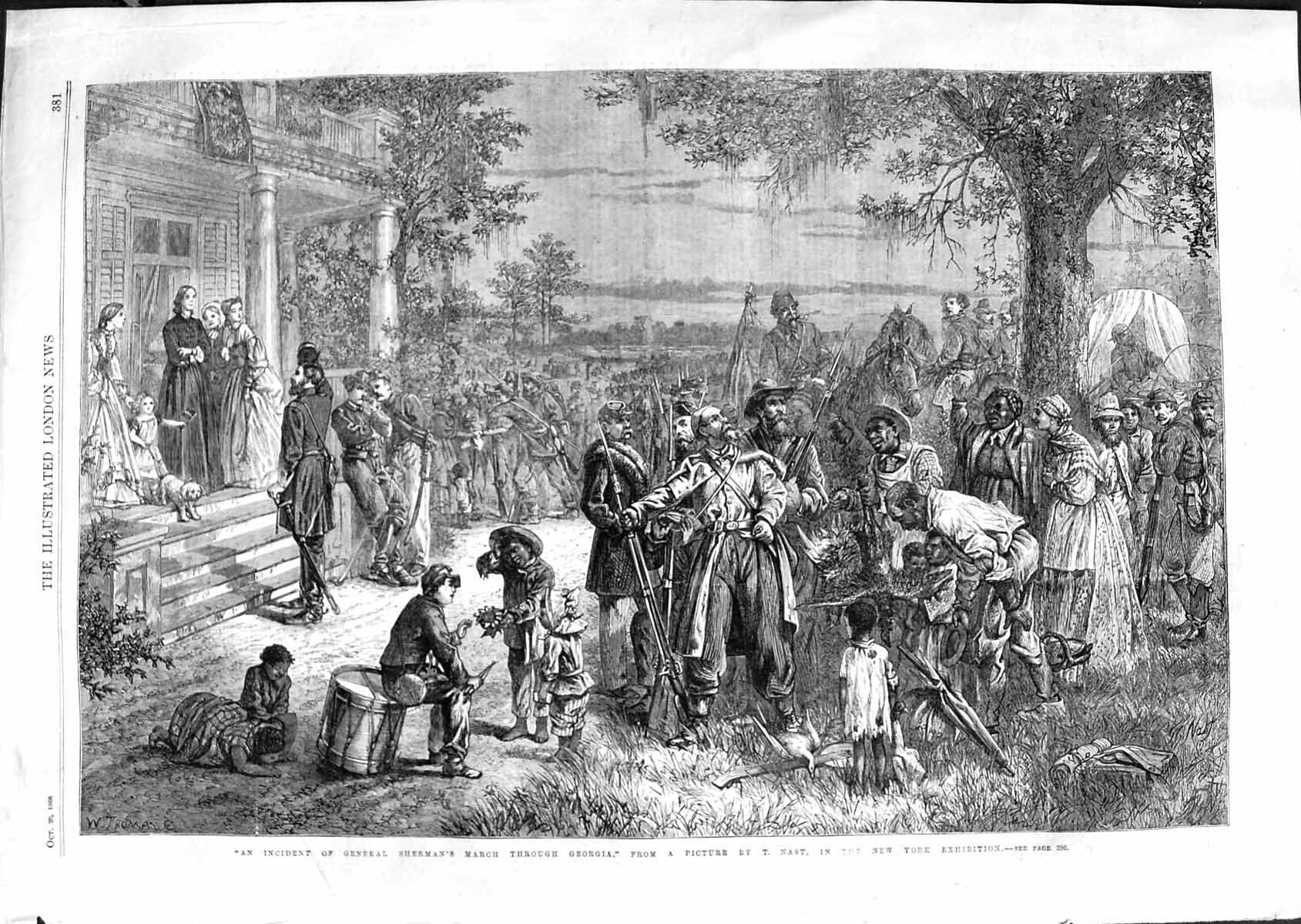Original Old Antique Print 1866 General Sherman Marching Through 19th