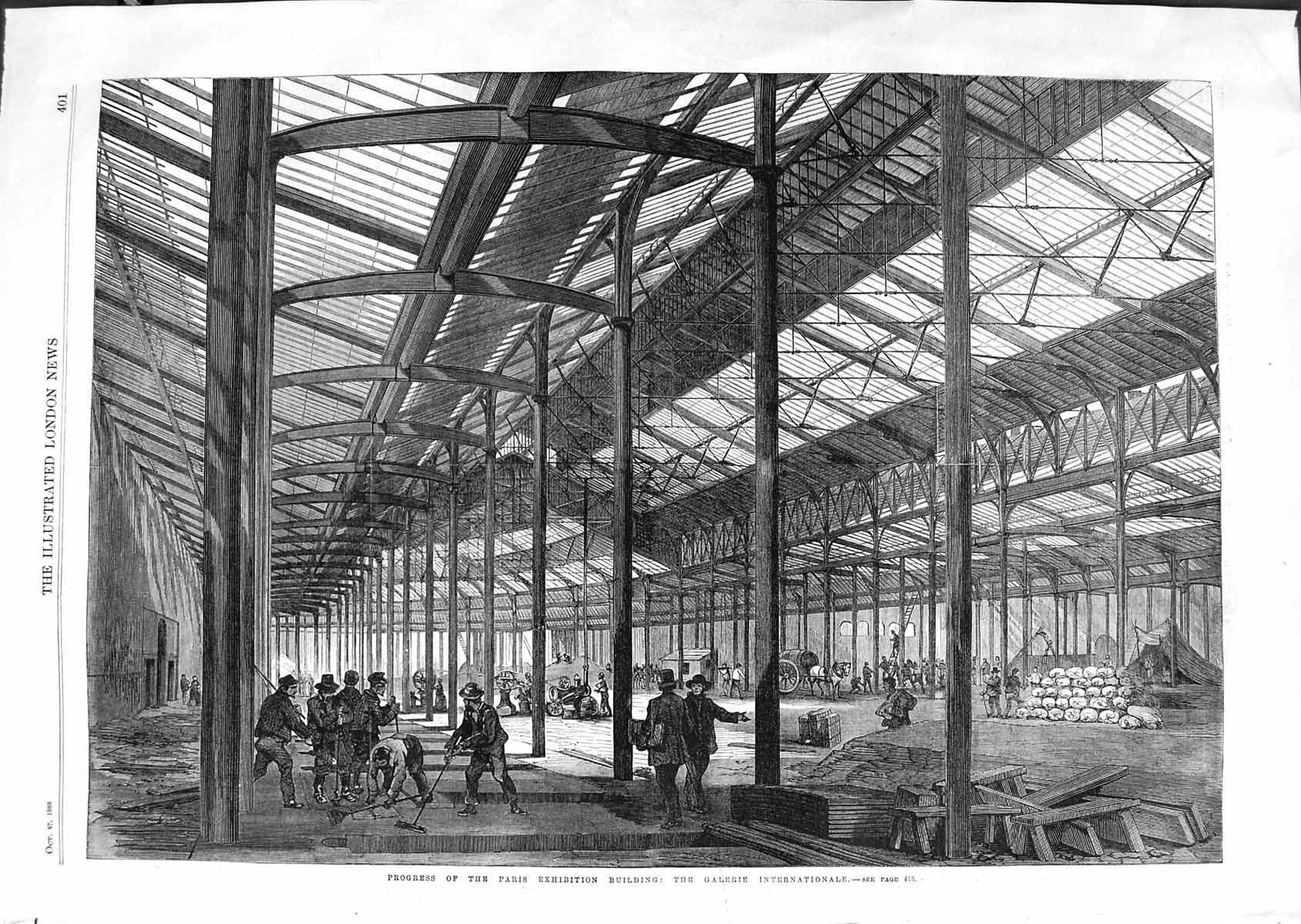 Antique Old Print *3581 1866 Paris Exhibition Building Galerie Internationale