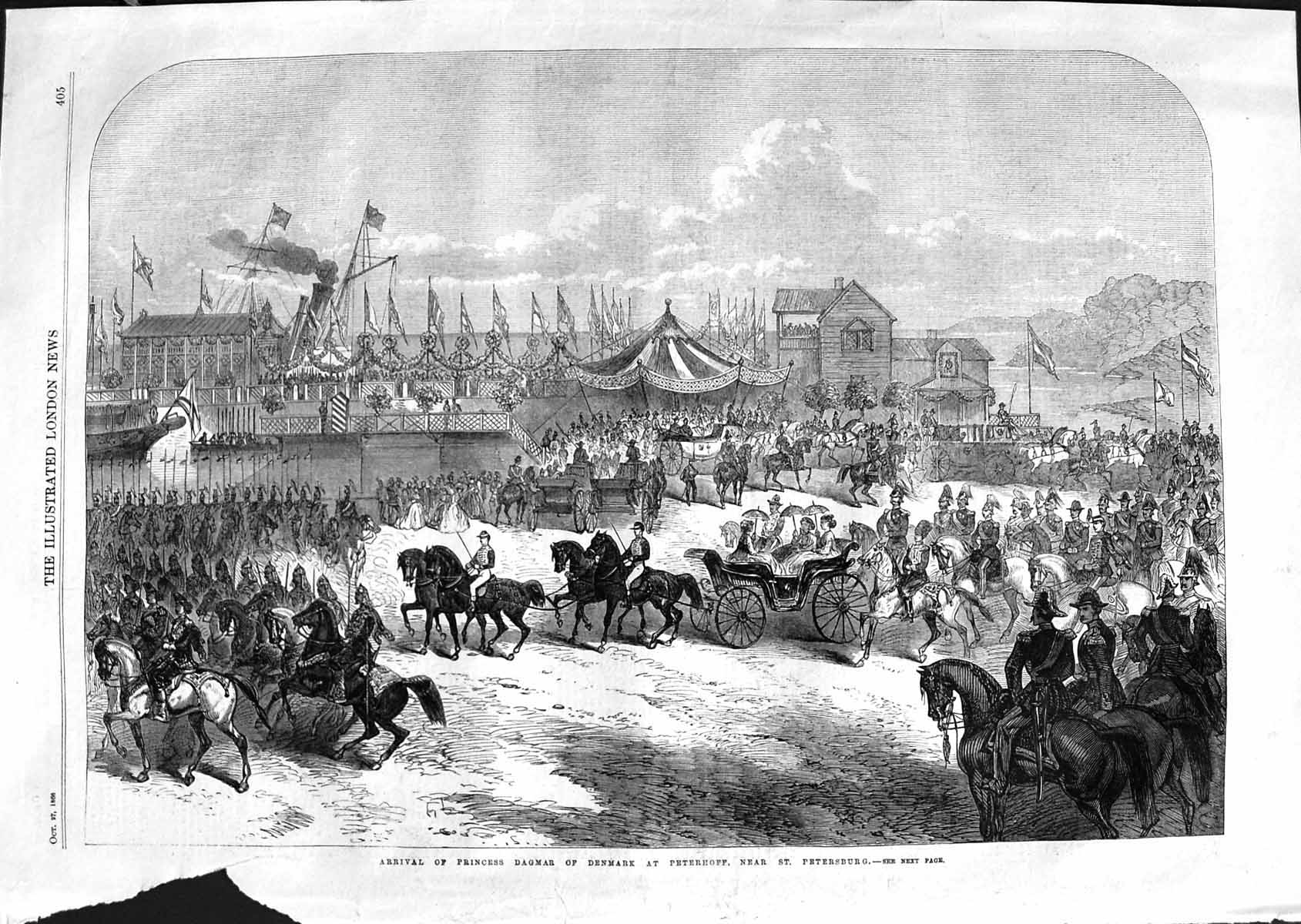 Original Old Antique Print 1866 Princess Dagmar Denmark Peterhoff Petersburg