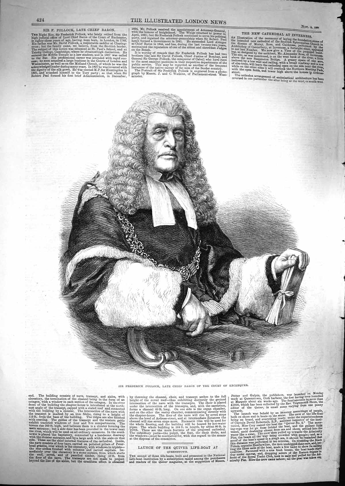Original Old Antique Print 1866 Sir Frederick Pollock Chief Baron Court Ex 19th