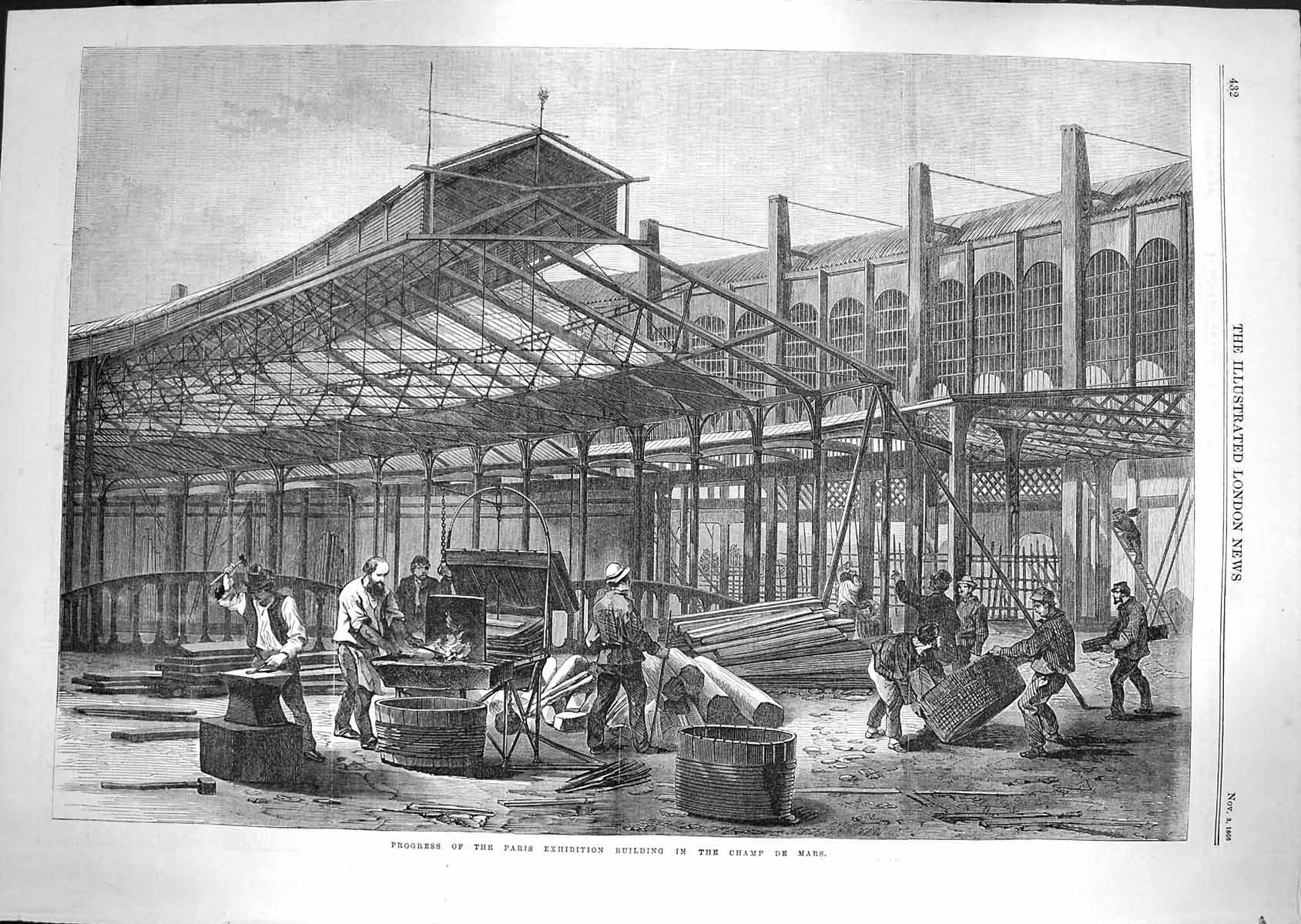 Antique Print Ref.91 1866 Progress Paris Exhibition Building Champ De Mars