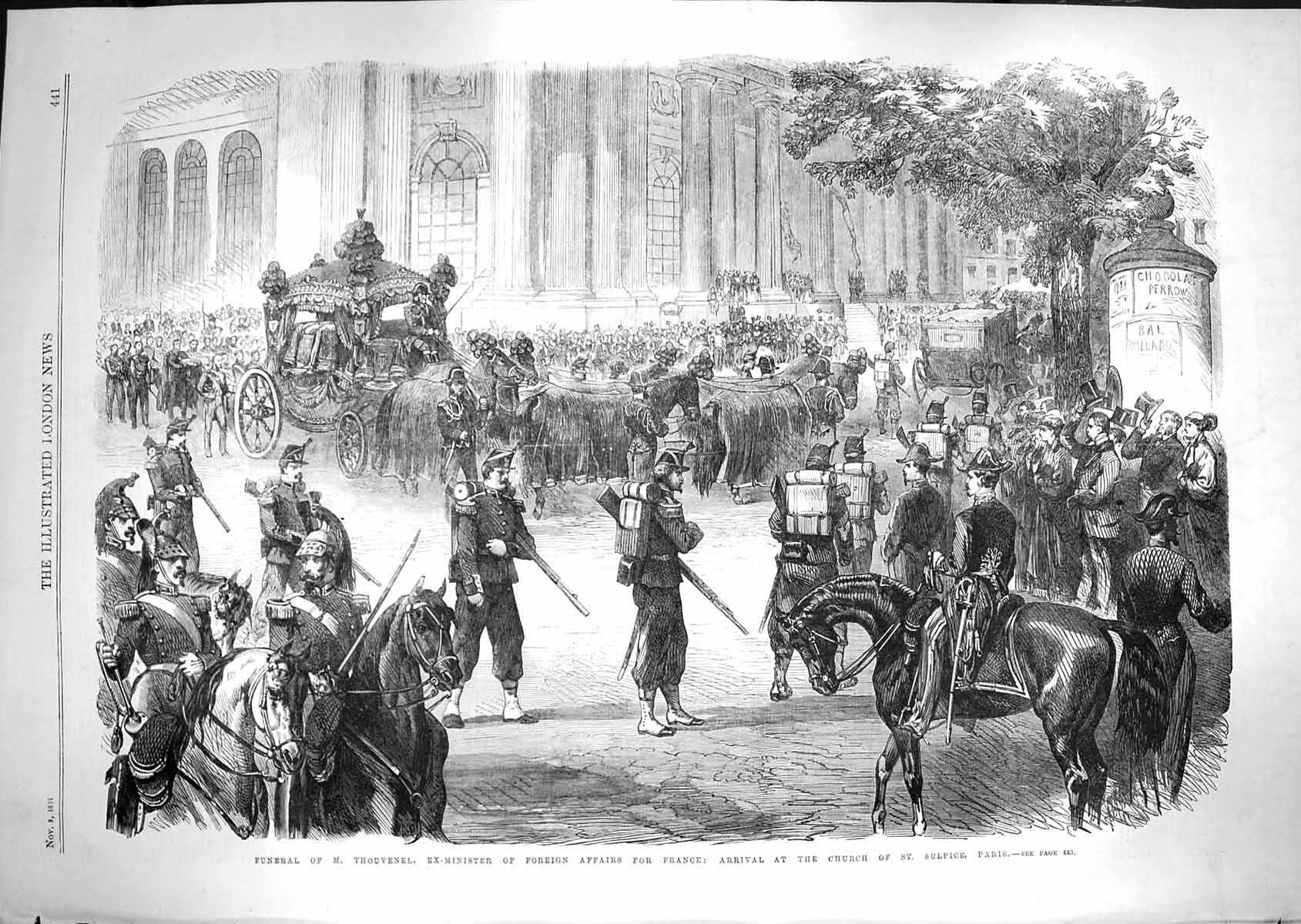 Old Antique Print 1866 Funeral Thouvenel Ex-Minster France Church Paris 19th