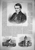 Original Old Antique Print 1866 Dr. Cotton Calcutta Church Lucknow Map Quebec