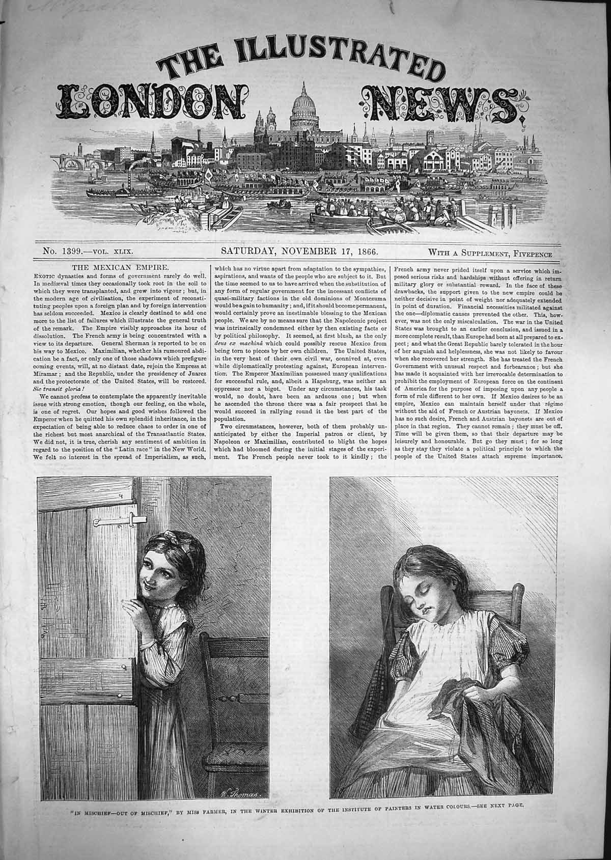 Original Old Antique Print 1866 Children Little Girls Mischief Farmer Thomas
