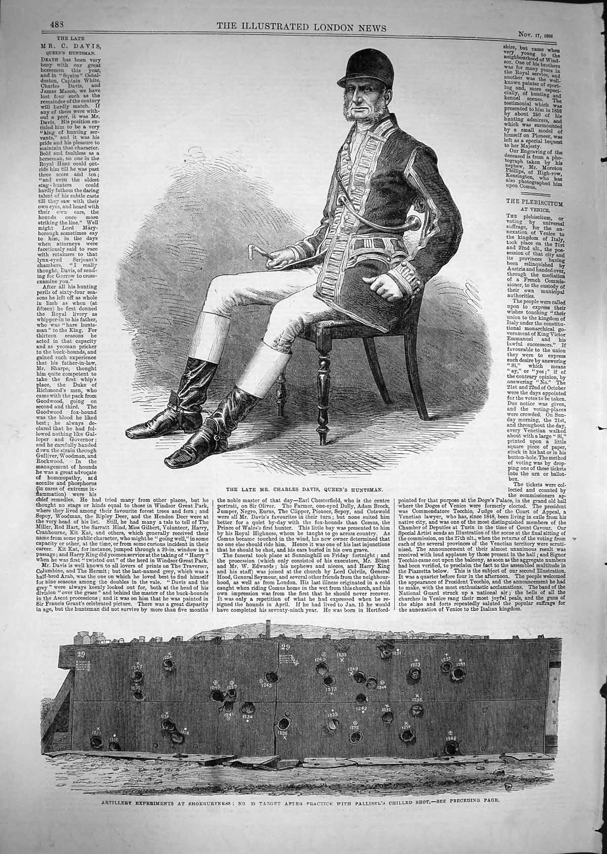 Original Old Antique Print 1866 Charles Davis Queen'S Huntsman Shoeburyness