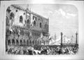 Original Old Antique Print 1866 Doge'S Palace Venice Balcony Proclaiming Voting