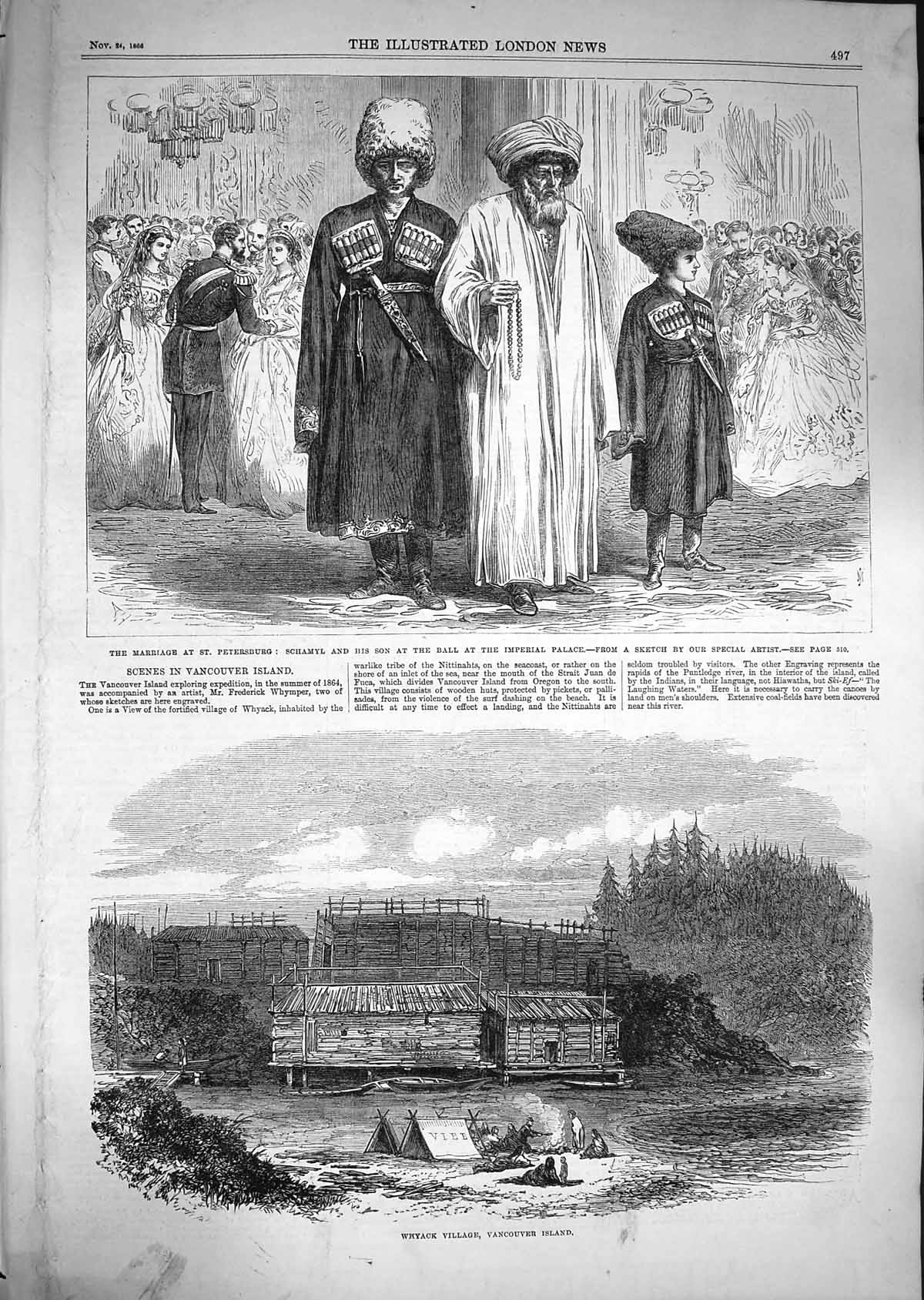 Original Old Antique Print 1866 Marriage Petersburg Schamyl Whyack Vancouver