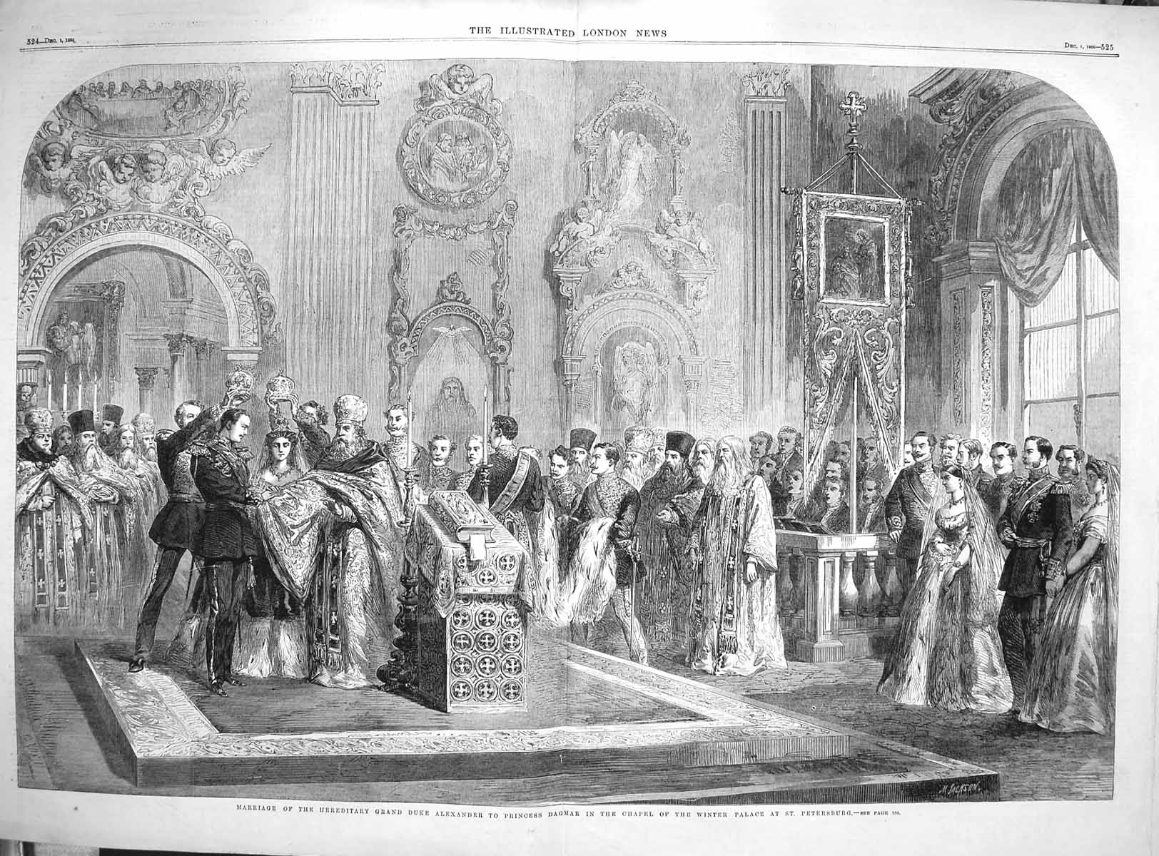Antique Old Print 1866 Marriage Duke Alexander Princess Dagmar Petersburg 19th