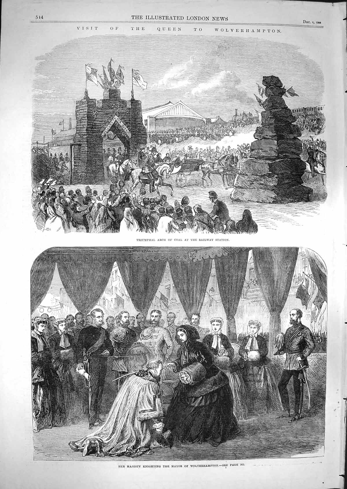Old Antique Print 1866 Queen Wolverhampton Triumphal Arch Railway Station 19th