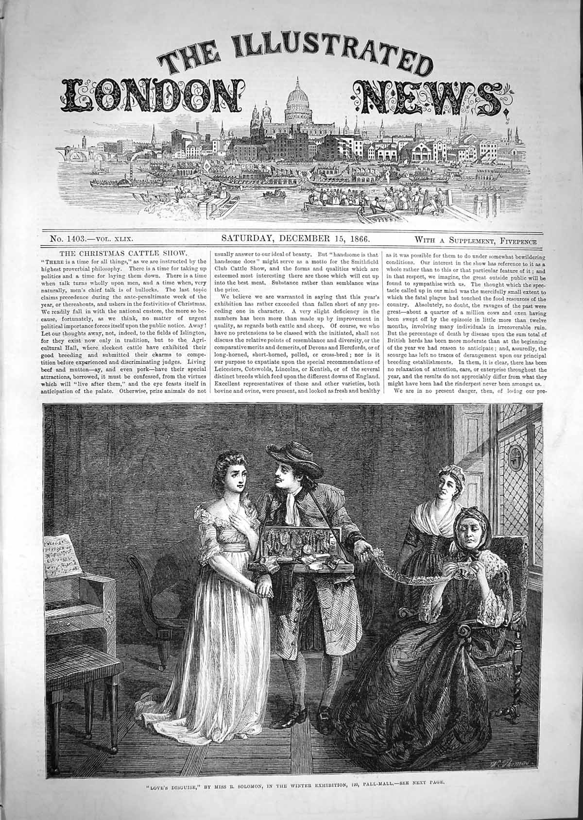 Original Old Antique Print 1866 Love'S Disguise Romance Man Lady Fine Art 19th
