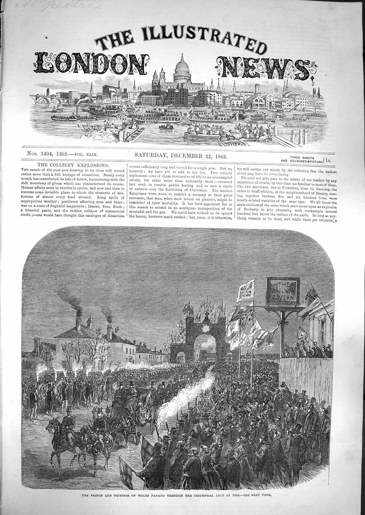 Old Antique Print 1866 Prince Wales Passing Triumphal Arch Diss Fine Art 19th
