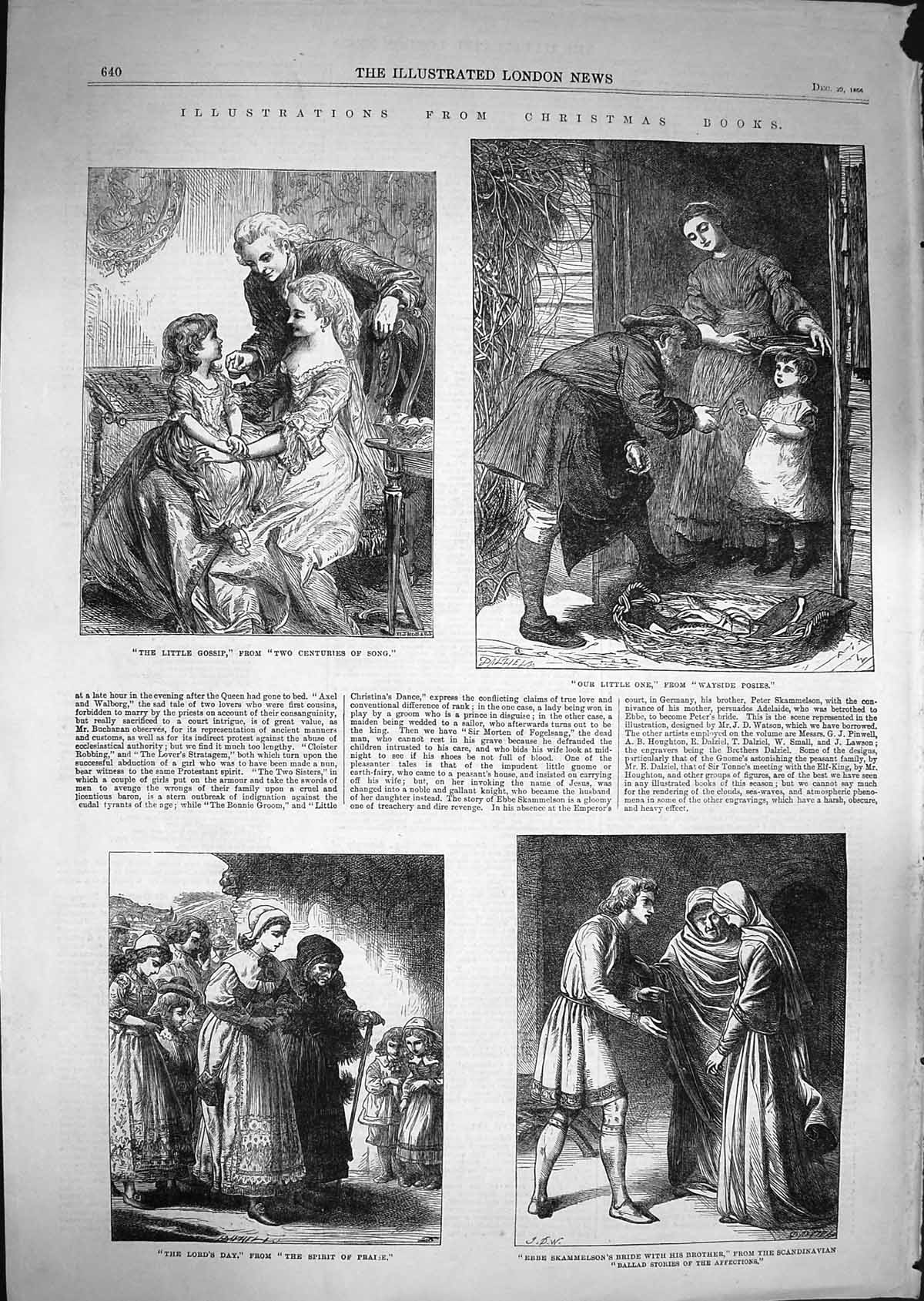 Old Antique Print 1866 Christmas Books Illustrations Children Skammelson 19th