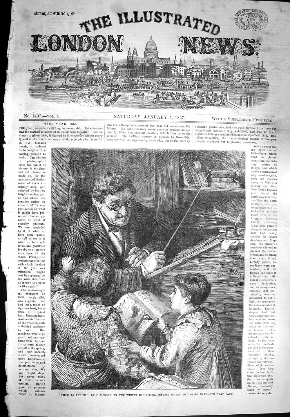 Original Old Antique Print 1867 Whom To Punish School Teacher Children Victorian