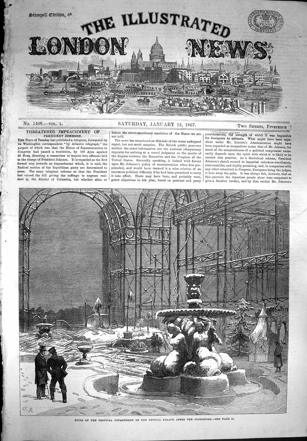 Antique Print *3588 1867 Ruins Tropical Department Crystal Palace Snowstorm