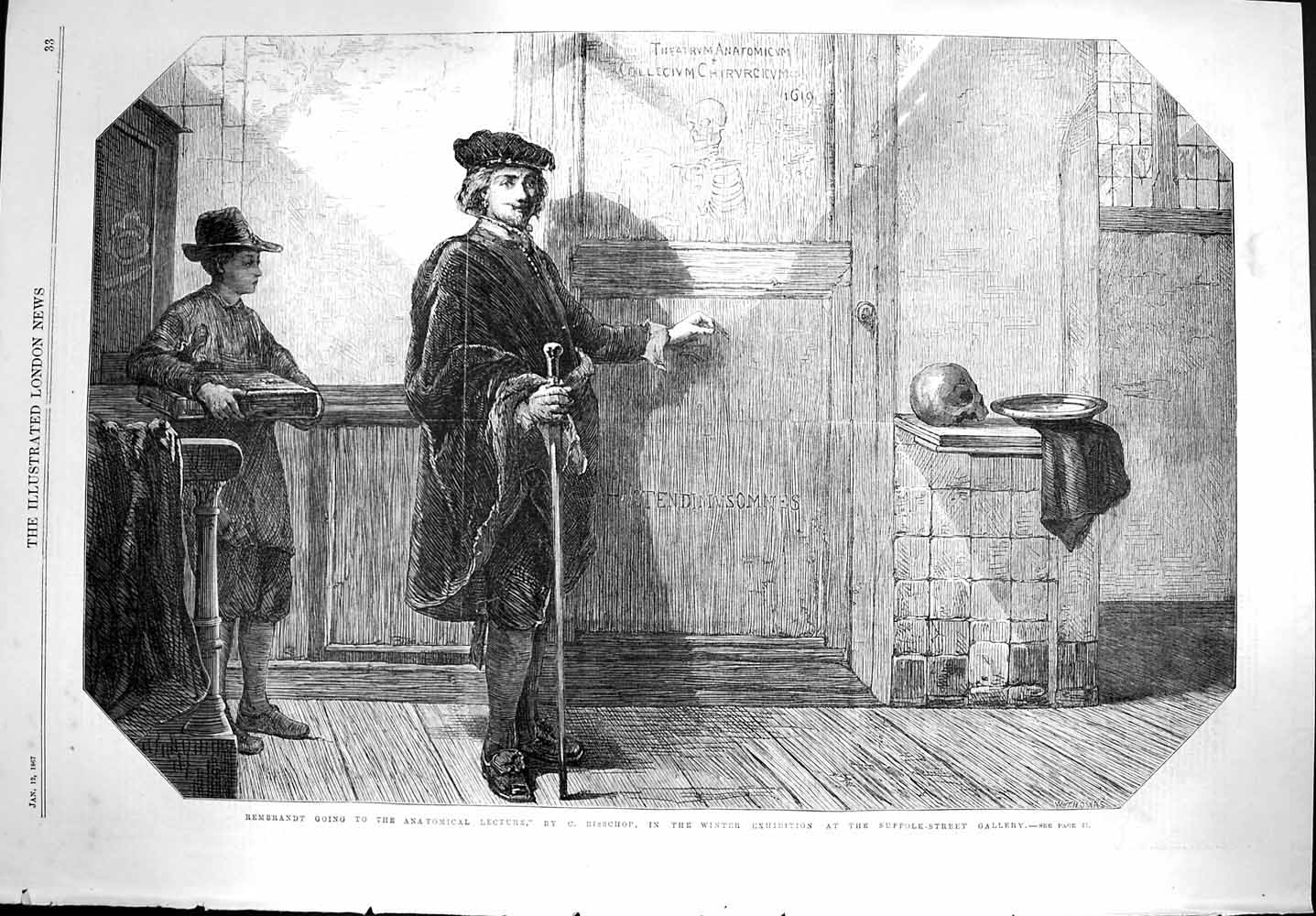 Original Old Antique Print 1867 Rembrandt Anatomical Lecture Bisschop F 19th