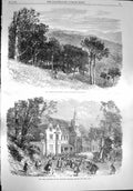 Original Old Antique Print 1867 Lawrence Military Asylum Himalayas Ku Victorian