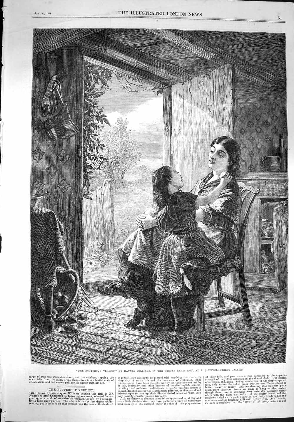 Old Antique Print 1867 Buttercup Verdict Mother Little Girl Williams Art 19th