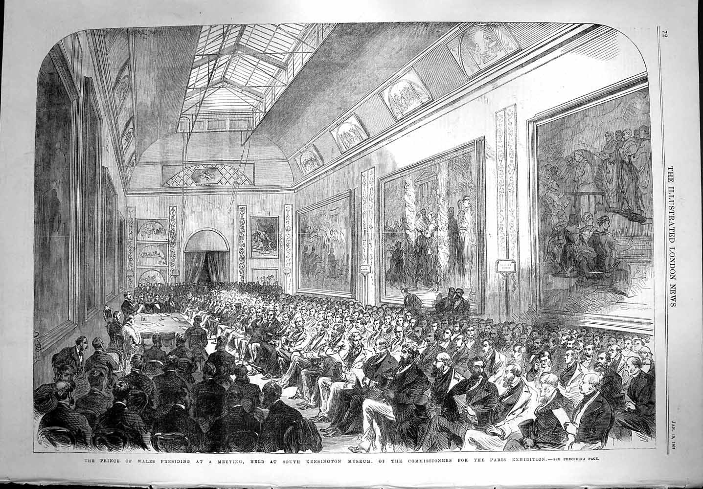 Original Old Antique Print 1867 Prince Wales Kensington Museum Paris Exhibition