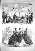 Old Antique Print 1867 Paris Fashion Lions Nelson Column Trafalgar Square 19th