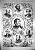 Original Old Antique Print 1867 Cabinet Derby Pakington Peel Walpole Disrae 19th
