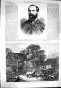 Original Old Antique Print 1867 Viscount Monck Canada Farmyard Horses Chickens