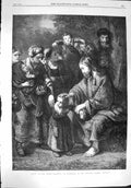 Original Old Antique Print 1867 Christ Blessing Little Children Rembrandt 19th