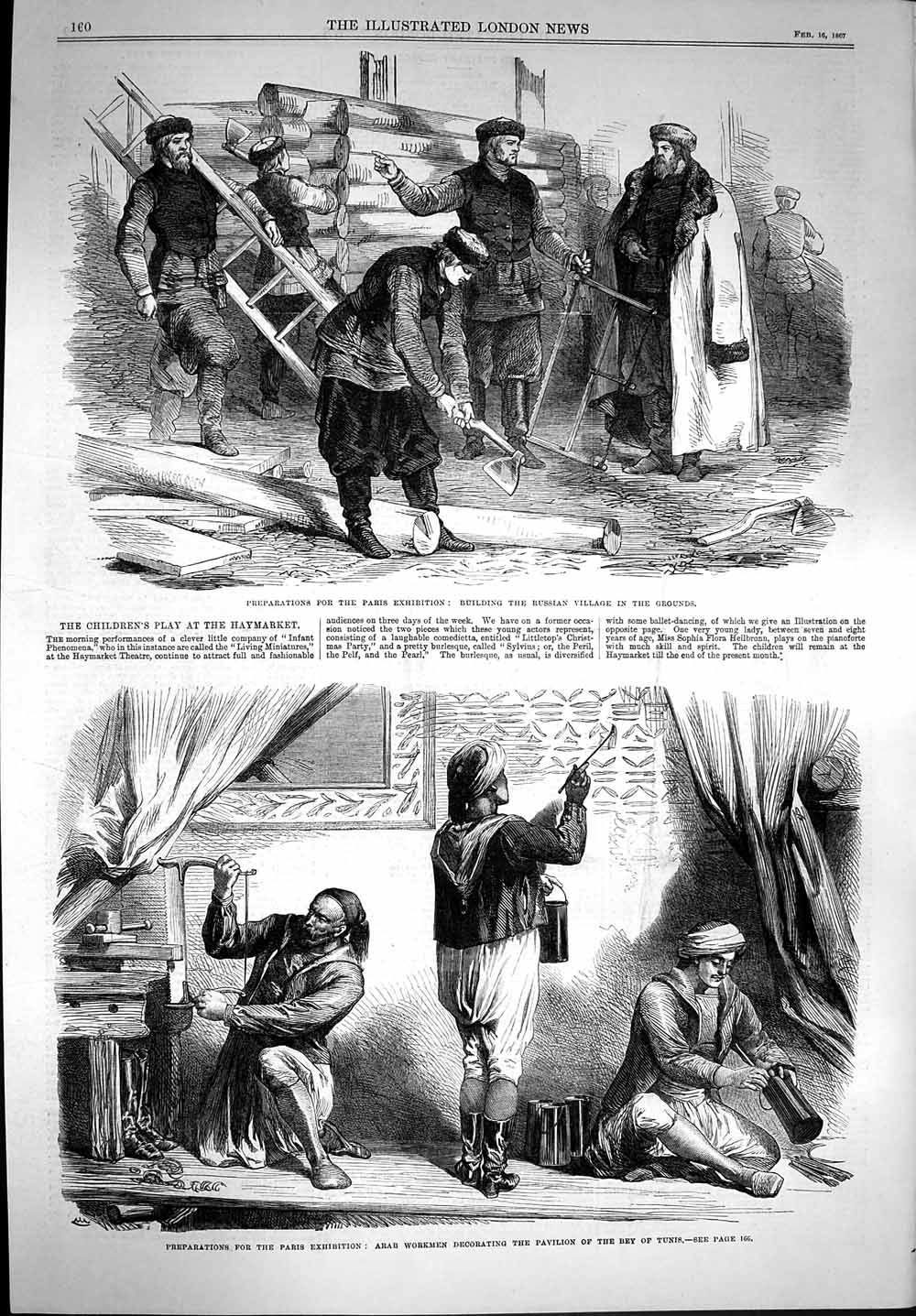 Original Old Antique Print 1867 Russian Village Paris Exhibition Arab Workmen