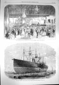 Old Antique Print 1867 Great Eastern Ship Cheshire Ball Armoury Finsbury 19th