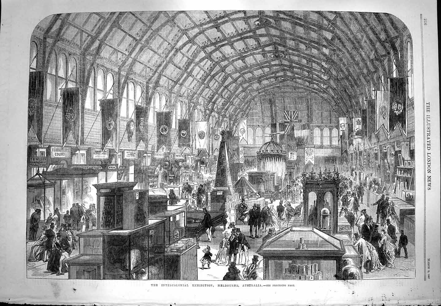 Old Antique Print *3597 1867 Intercolonial Exhibition Melbourne Australia