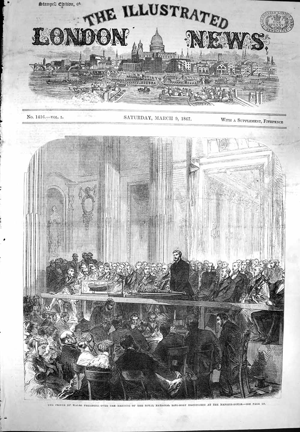 Original Old Antique Print 1867 Prince Wales Royal National Life-Boat Mansion